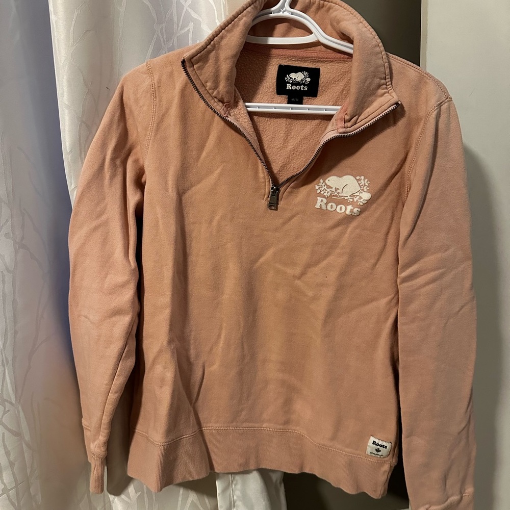 Pale pink Roots quarter zip